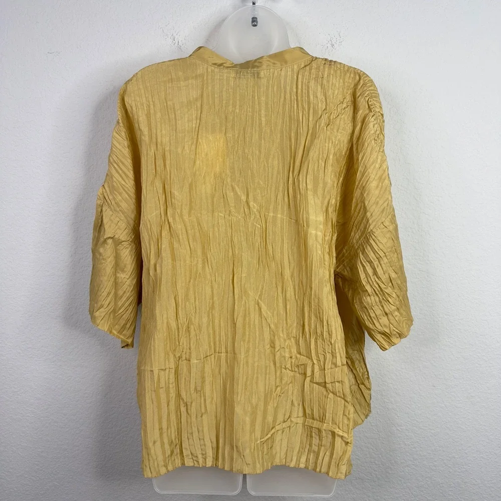 Vince Shirt Women 2X Gold Silk Textured Crinkle Capsule Minimalist Luxury Career